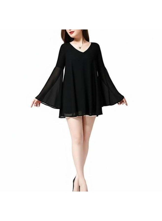 Elegant black chiffon blouse with wide sleeves